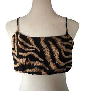 Pretty Garbage Womens Tiger Print Crop Top M Black Tan Animal Print Streetwear